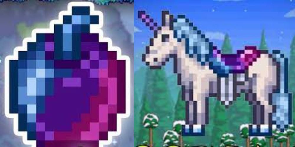 Blessed apple on the left and the unicorn on the right