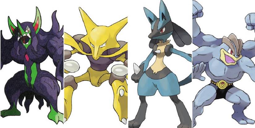 Pokemon split image Grimmsnarl Alakazam Lucario Machamp