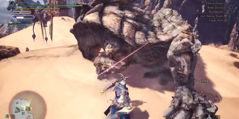 Character fighting in the wildspire waste with dual blades