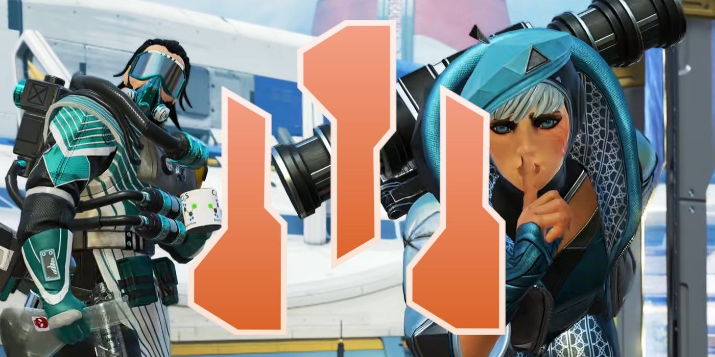 apex legends wattson demanding silence with caustic nearby under shards logo