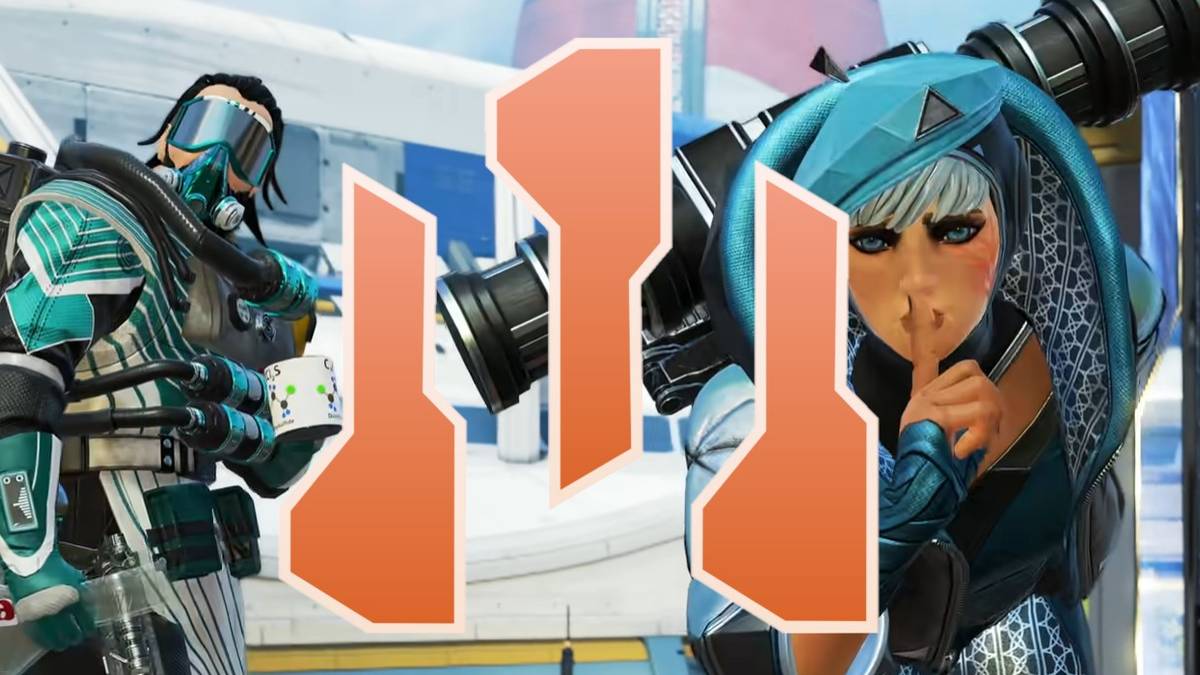 apex legends wattson demanding silence with caustic nearby under shards logo