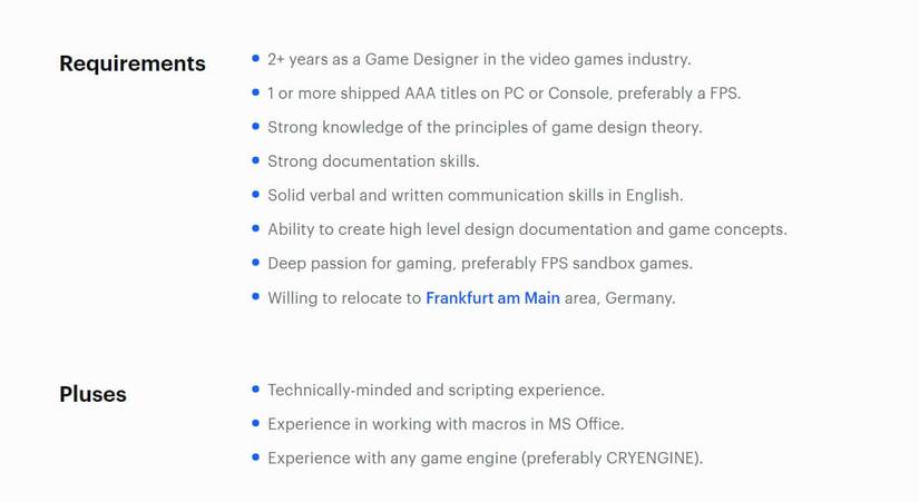 crytek job listing