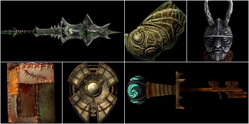 A collage of Daedric artifacts in Skyrim