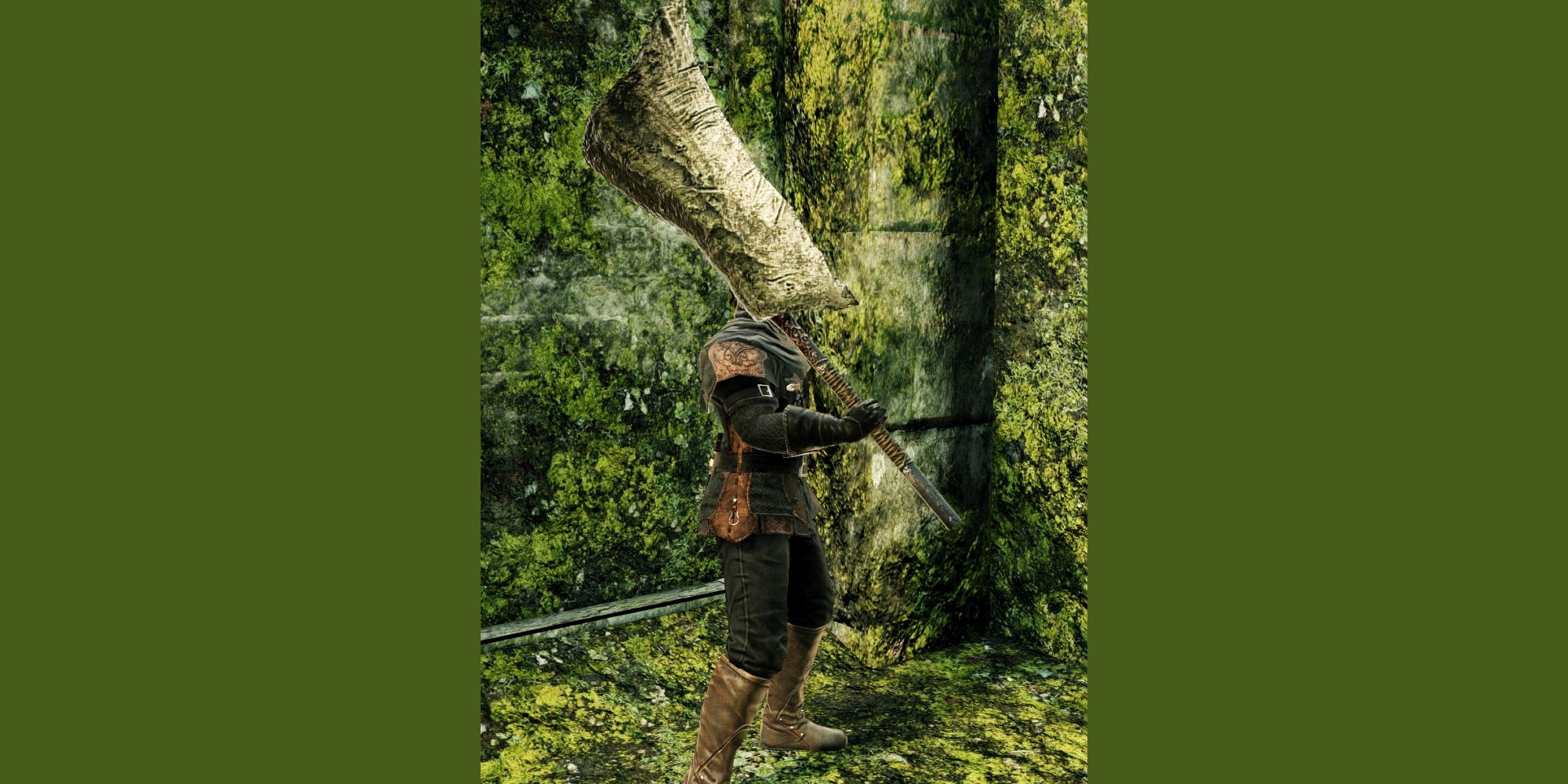 player holding a giant axe made of stone