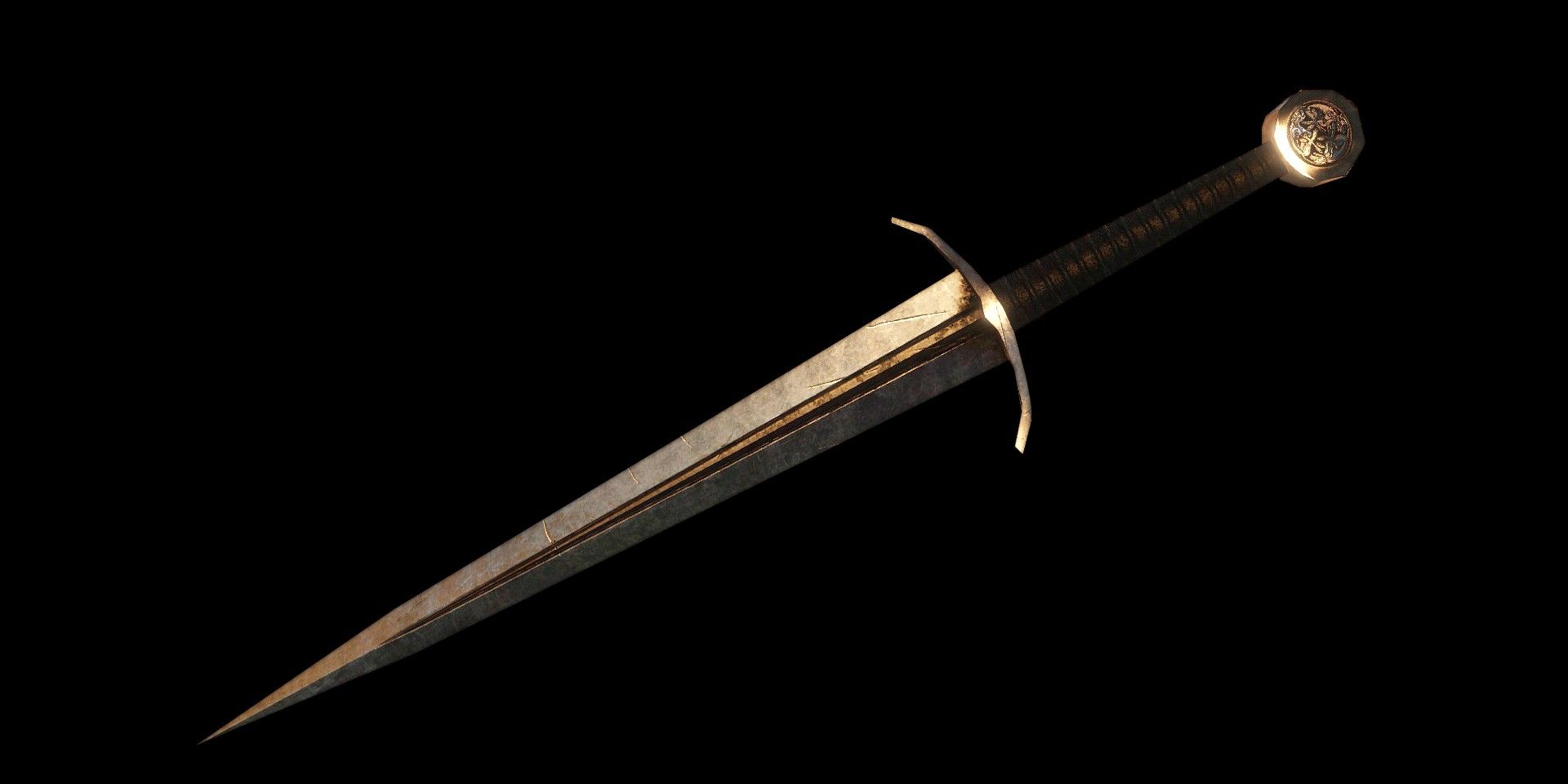 clean shot of a one-handed straight sword on a black background.