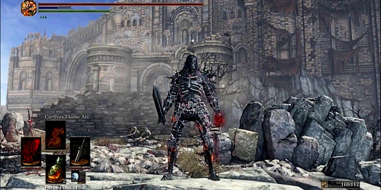 player in darkwraith armor and weapons in dark souls 3