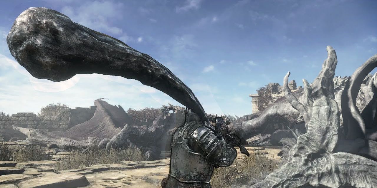 player wielding the huge great hammer at archdragon peak