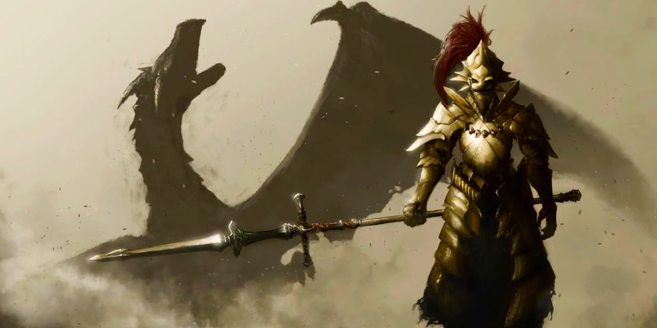 art of knight ornstein slaying a dragon with his dragonslayer spear