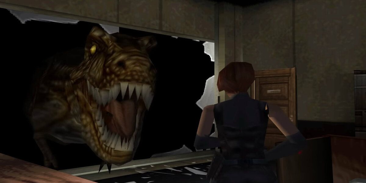 Dinasour breaking through a window in Dino Crisis