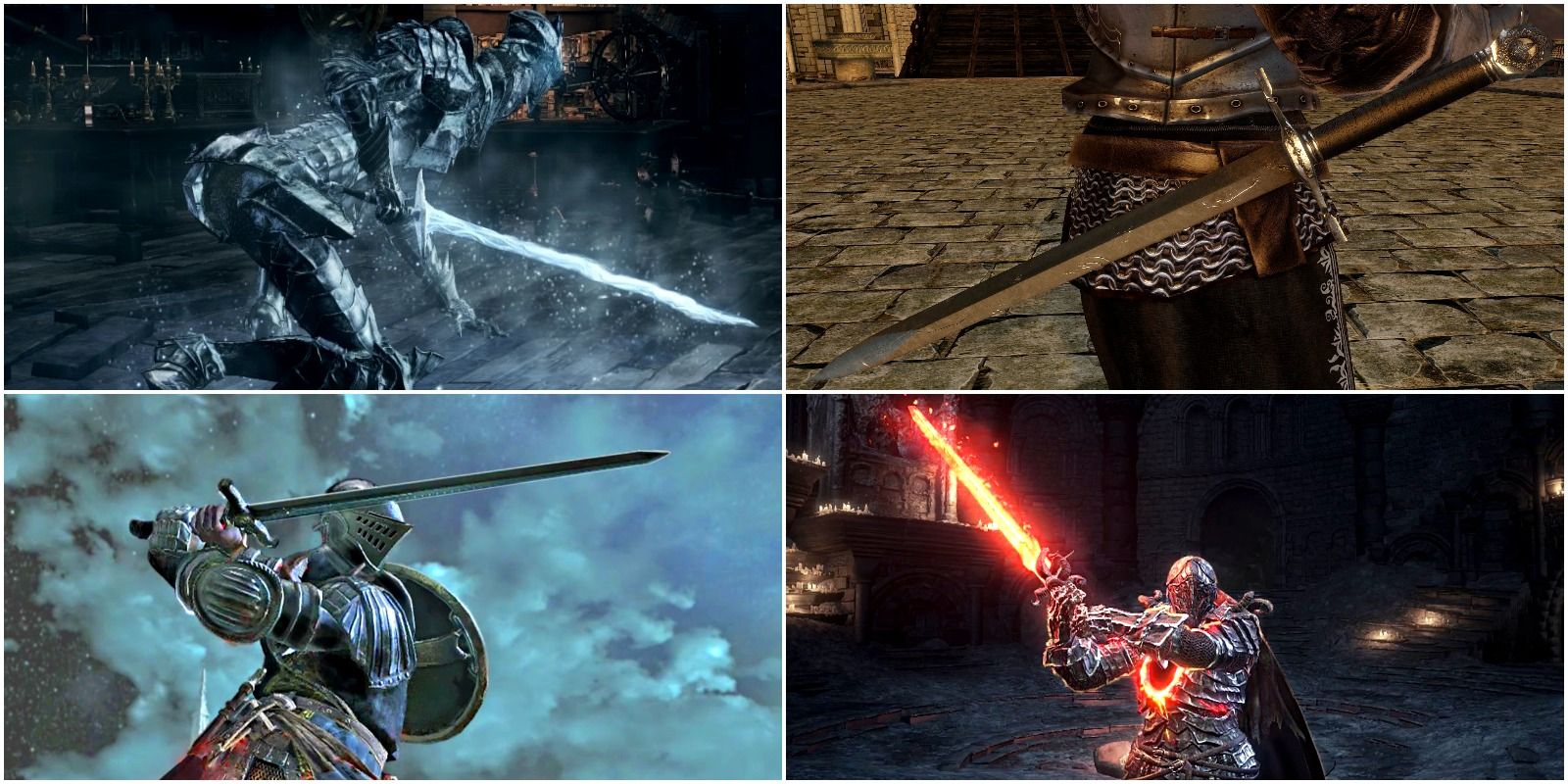 irithyll straight sword, anri's straight sword, shortsword, and ringed knight straight sword.