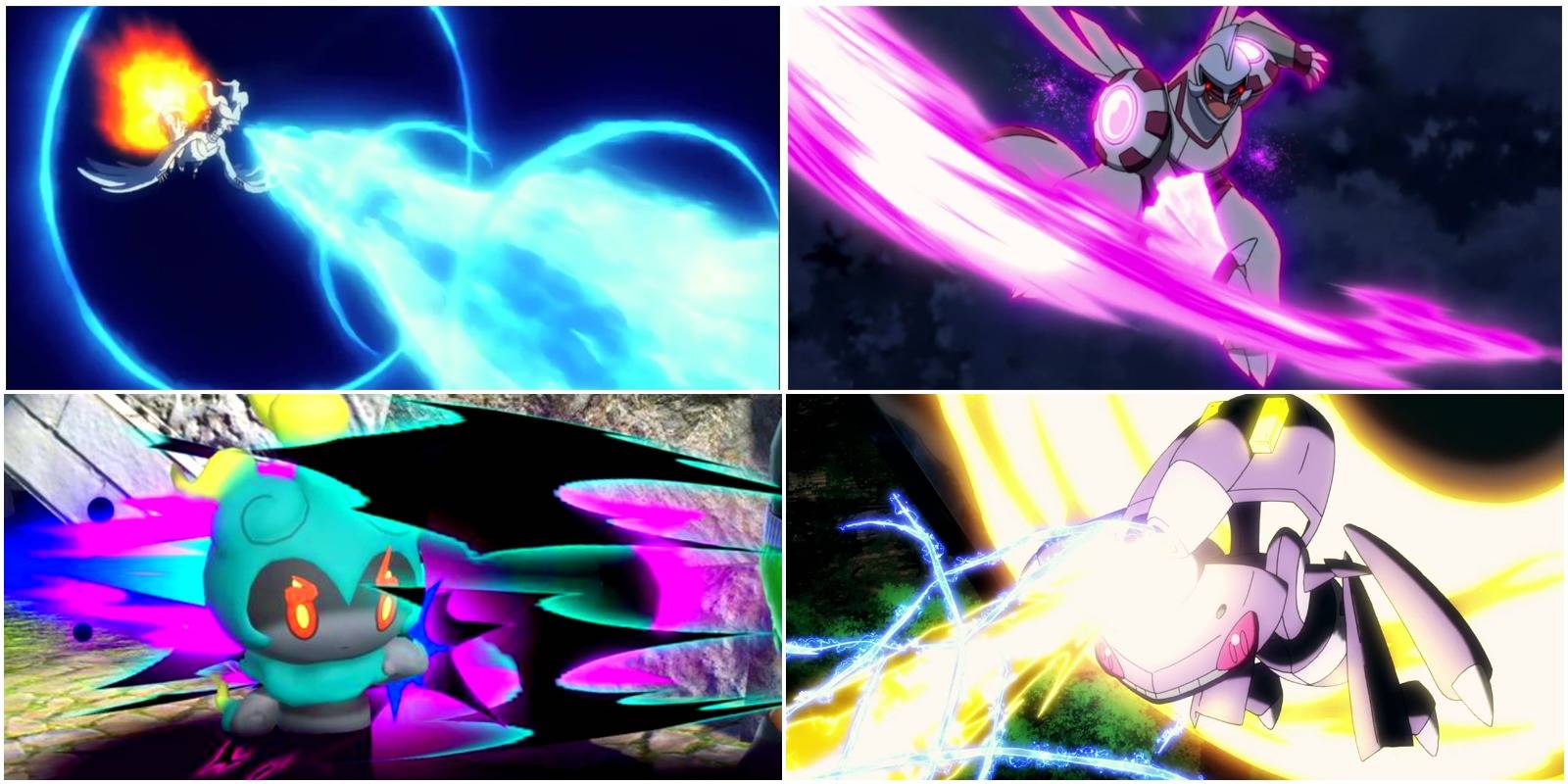 reshiram using blue flare, palkia using spacial rend, marshadow using spectral thief, and genesect using techno blast.