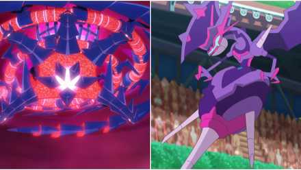 eternamac eternatus and naganadel, two poison and dragon type pokemon form the anime.