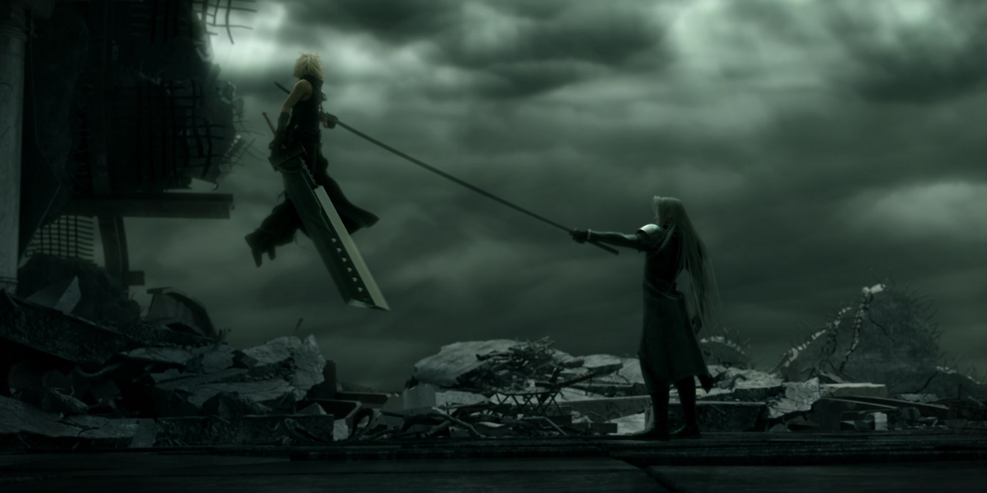 Sephiroth impaling Cloud with the Masamune in Final Fantasy VII Advent Children