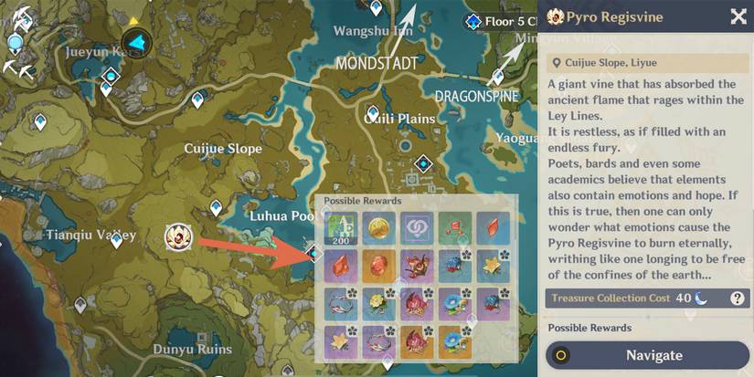 mihoyo liyue fire flower info location