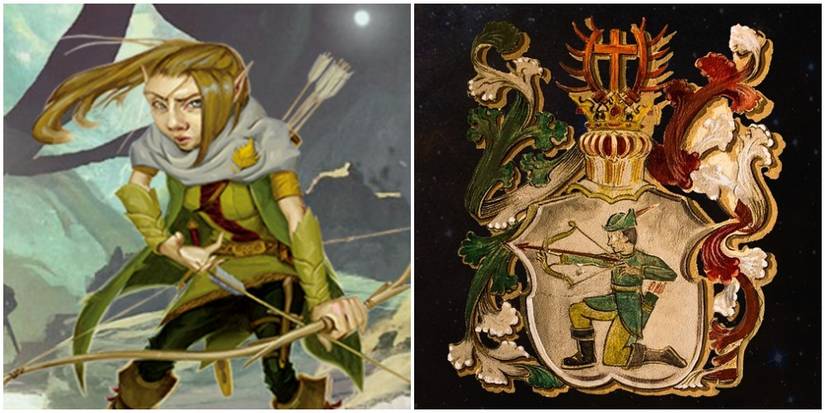 A gnome next to art depicting the Sagittarius sign