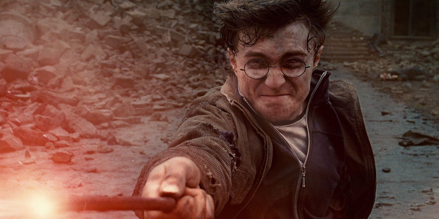 Daniel Radcliffe as Harry Potter using a wand