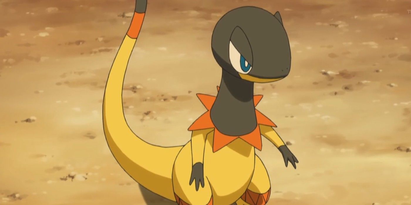 Image of Heliolisk as it appears in the Pokemon X and Y anime