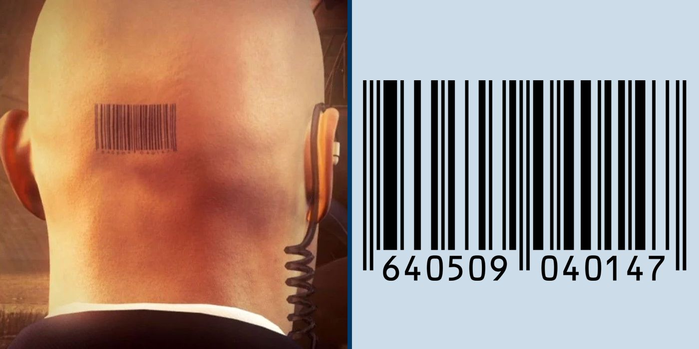 The barcode on the back of Agent 47's head in the Hitman games