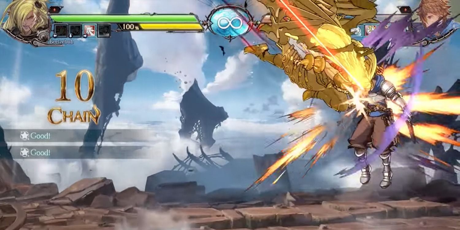 Belial does an EX divekick, mid combo