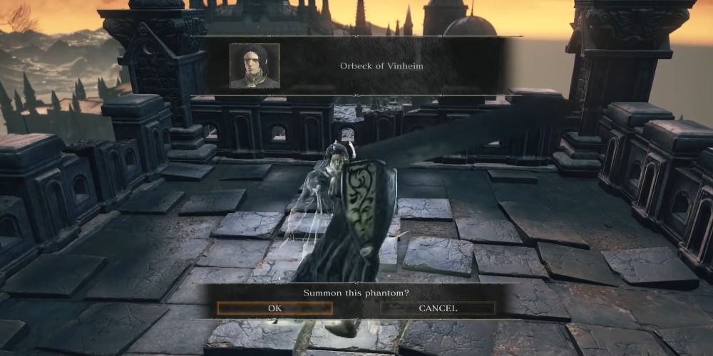 Summoning Orbeck before the Prince boss fight in Dark souls 3