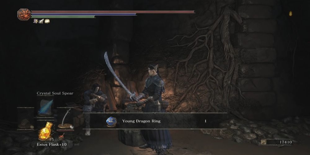 Receiving the young dragon ring from Orbeck of Vinheim in Dark Souls 3