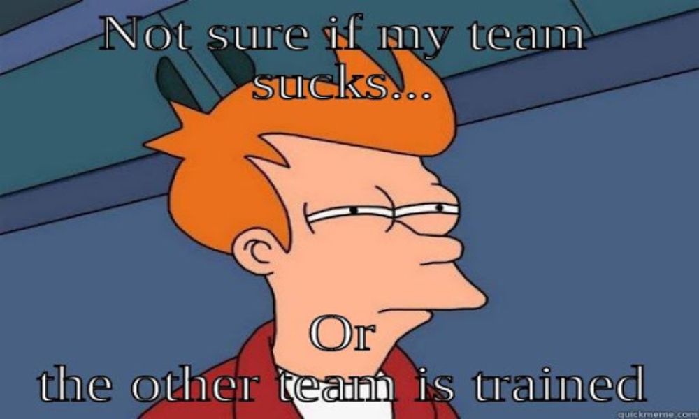 featured image of a simpson thinking with the caption "Not sure if my team sucks, or the other team is trained."