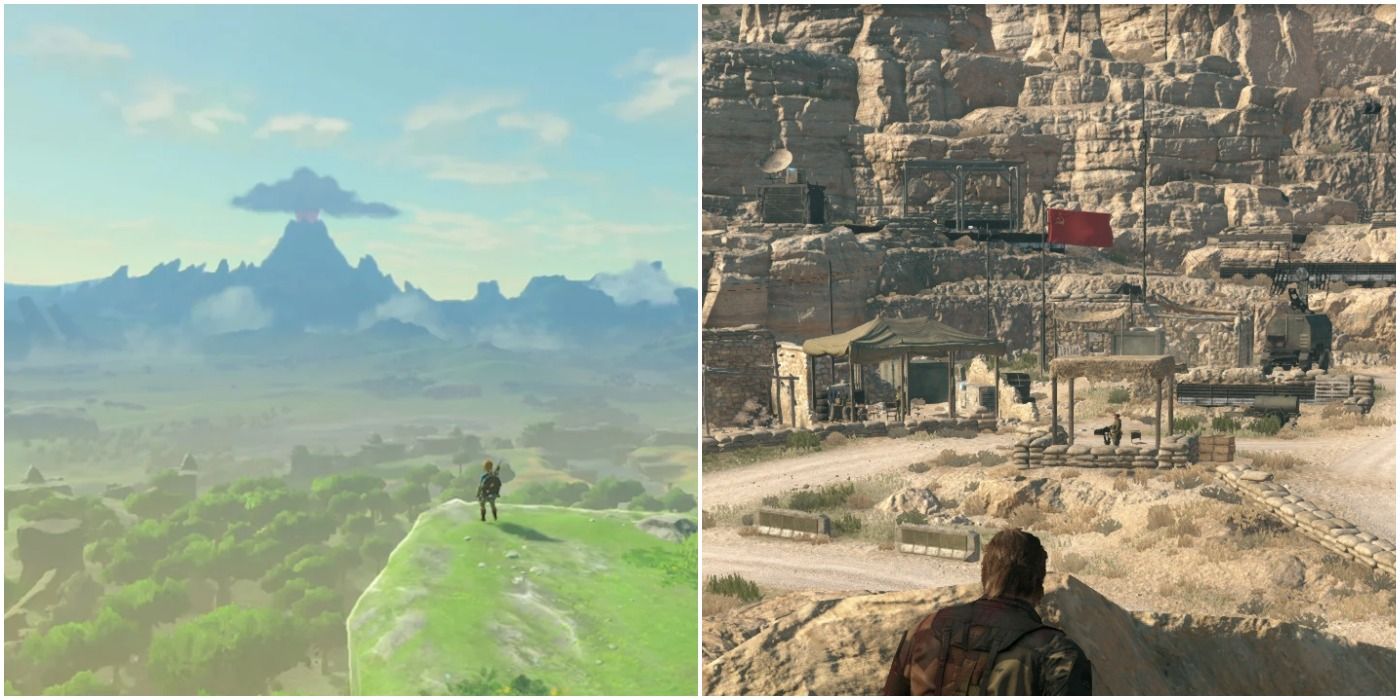 (Left) Beath of the Wild's open world (Right) Base from Metal Gear Soild V