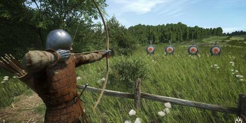 Medieval archer aiming at targets in Kingdom Come Deliverance 