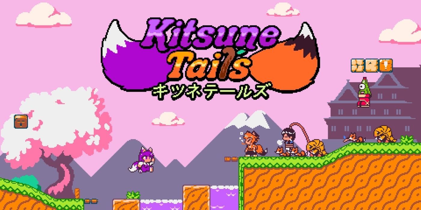 pixel platformer game kitsune tails logo and screenshot