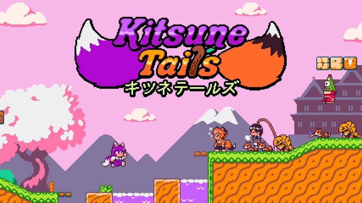 pixel platformer game kitsune tails logo and screenshot