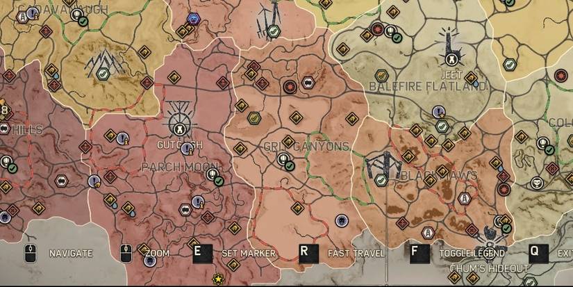 the different regions in the mad max game on a map