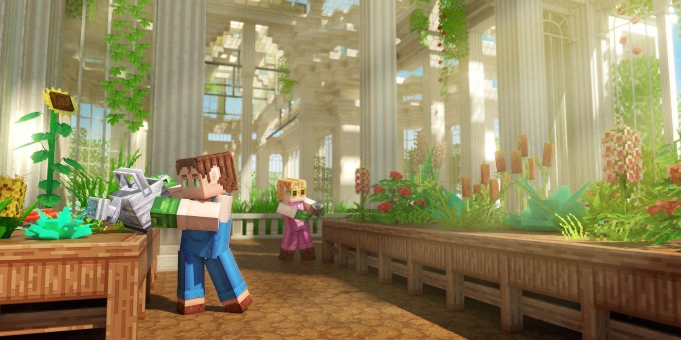 two characters tending garden in Minecraft bloom