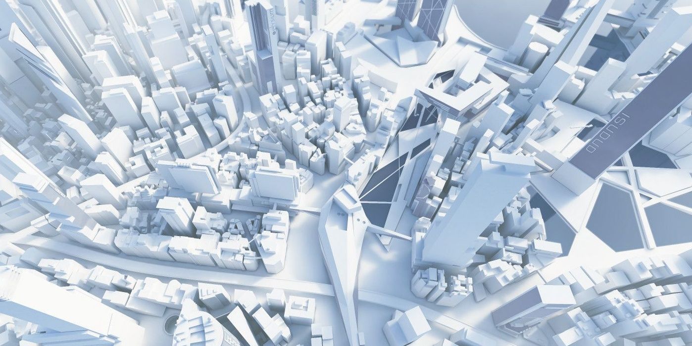 ariel shot of the mirrors edge map, that is whited out