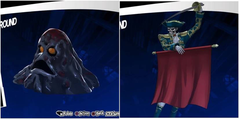 a dark colored slime and a skeletal bull fighter