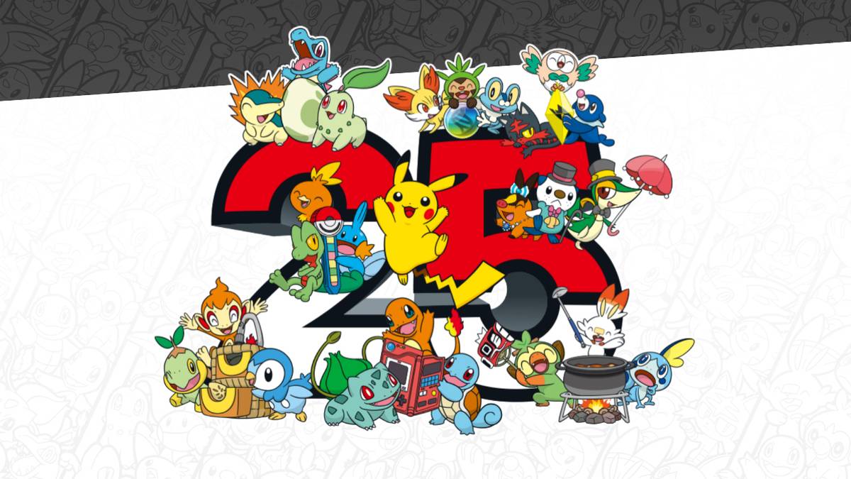 Pokemon's 25th anniversary featuring many iconic Pokemon