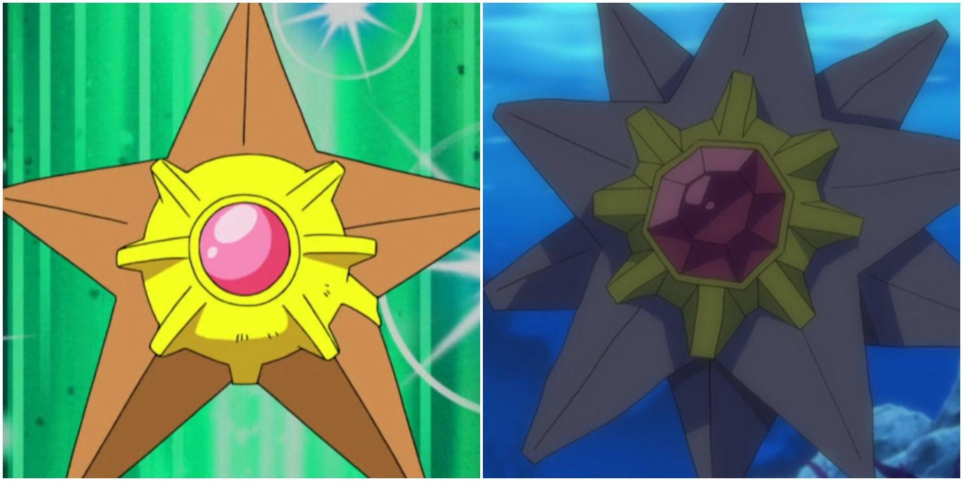 the water type that evolves into the water and psychic type star shaped pokemon in the tv show.