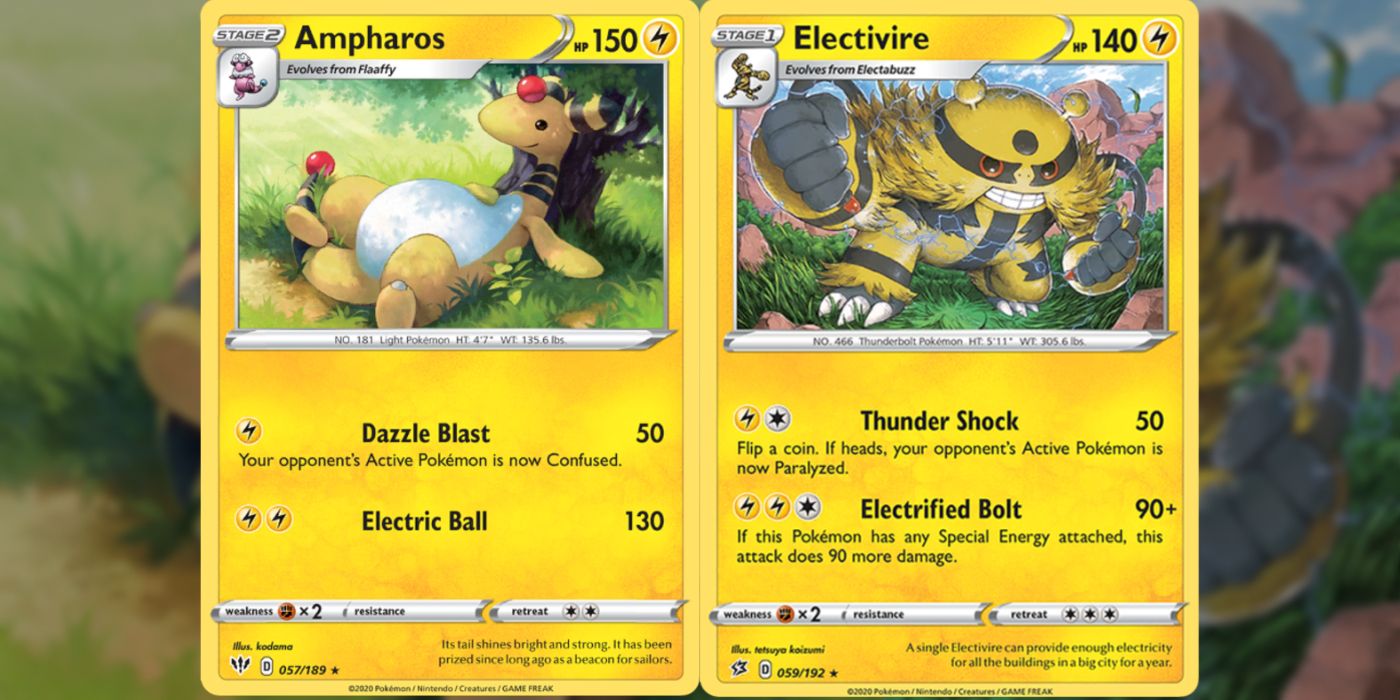 ampharos from the darkness ablaze set and electivire from the rebel clash set.