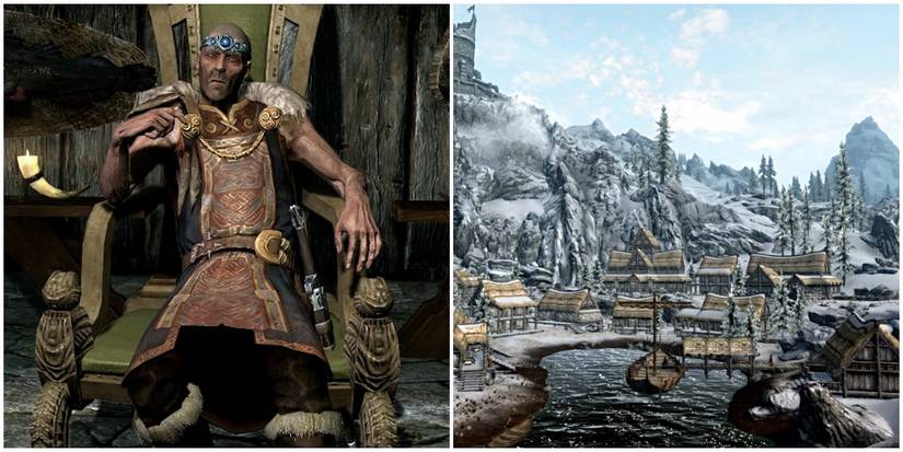 Skald the Elder beside an image of Dawnstar