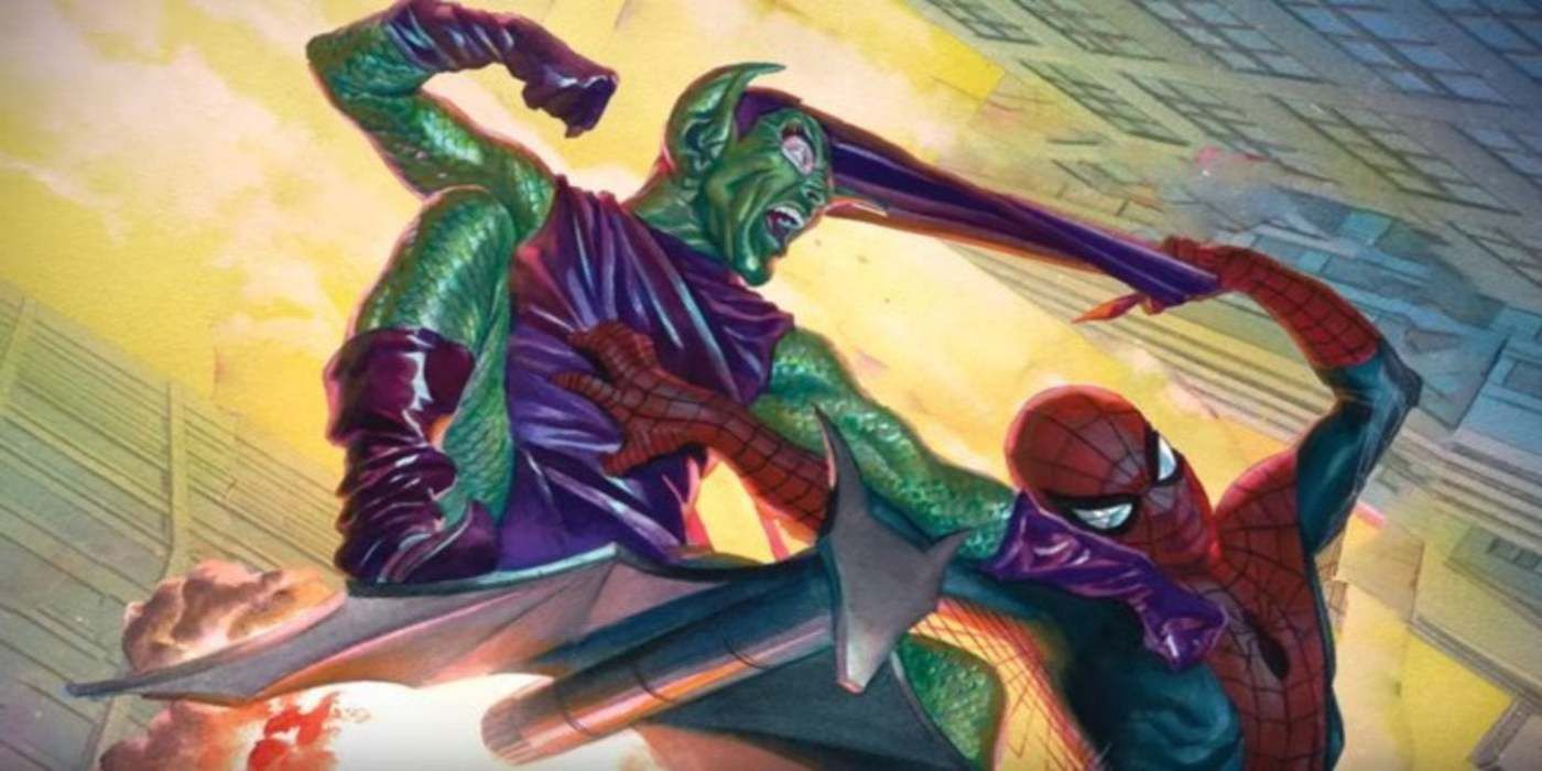 spider-man and green goblin comic cover fight