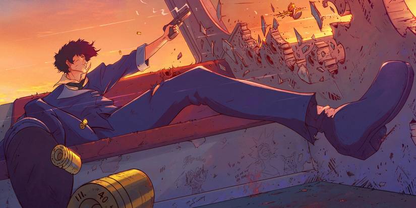 spike from cowboy bebop firing gun at enemies