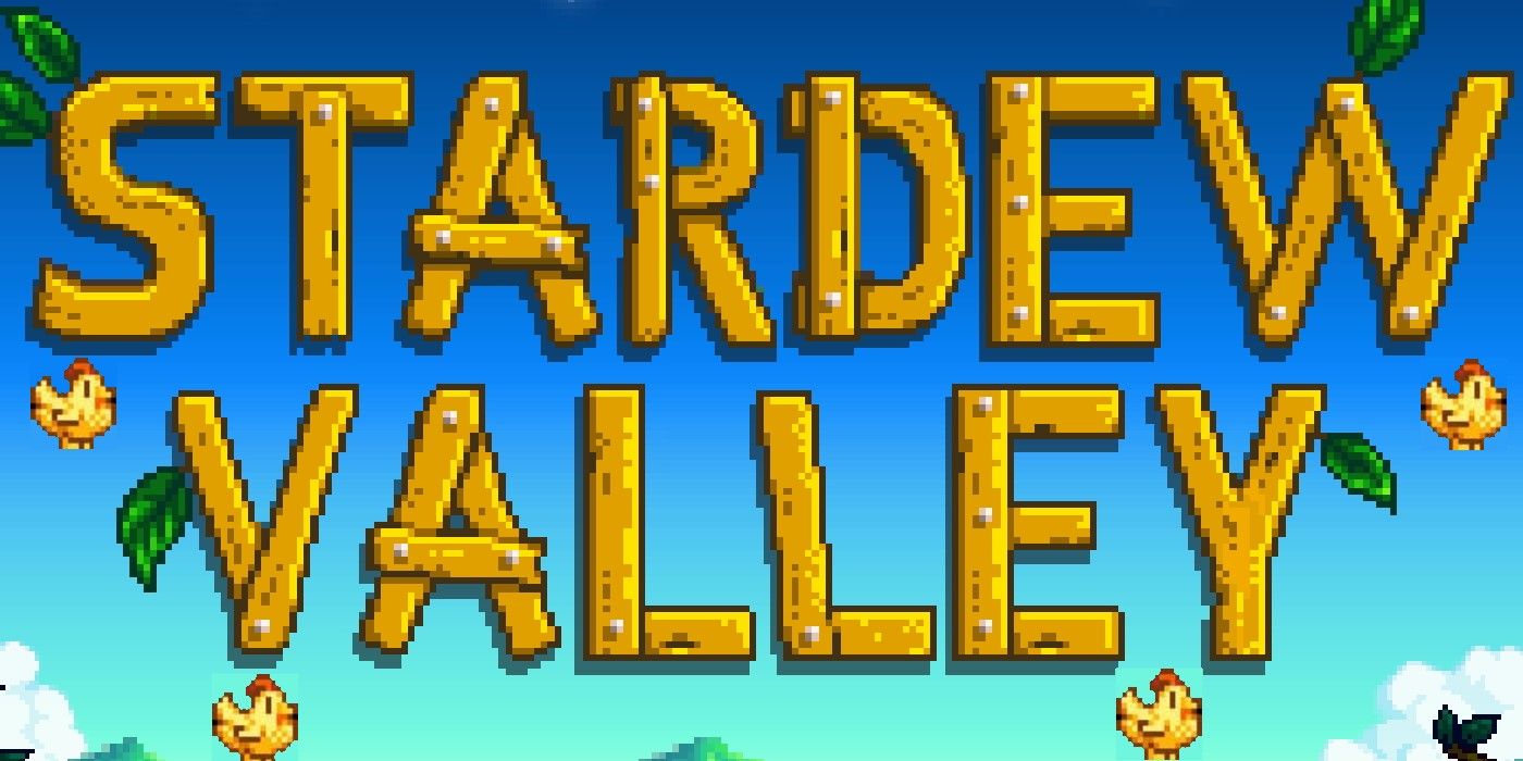 stardew valley logo with golden chicken sprites