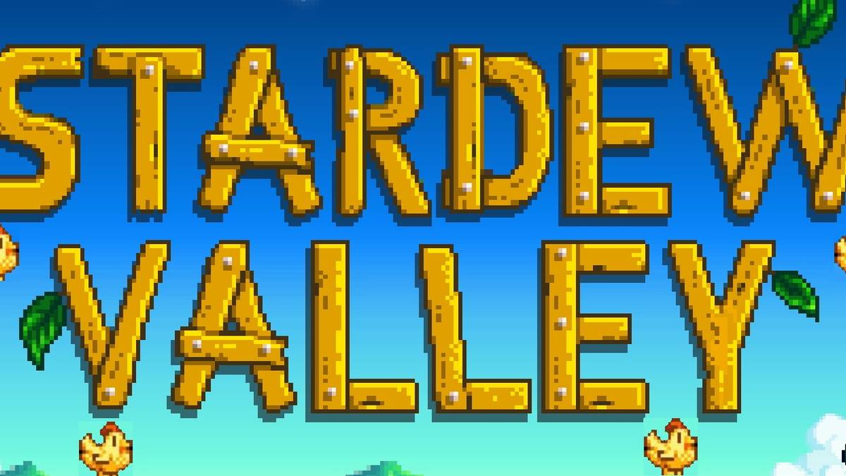 stardew valley logo with golden chicken sprites
