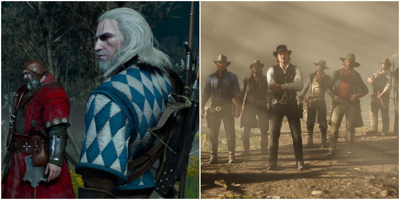 (Left) Gerald and Phillip Strenger from The Witcher 3 (Right) Multiple main characters from Red Dead Redemption 2