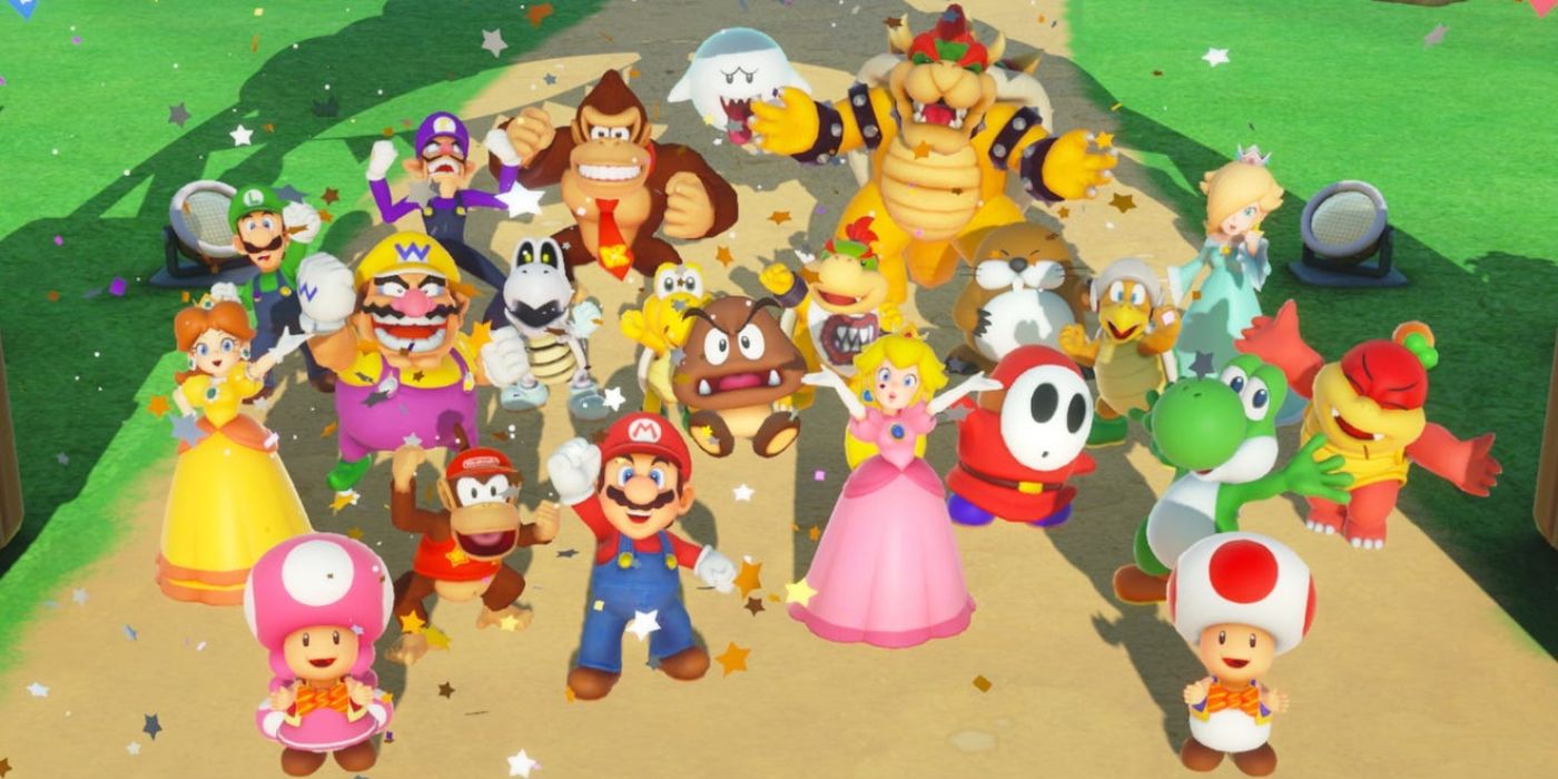super mario party characters celebrate