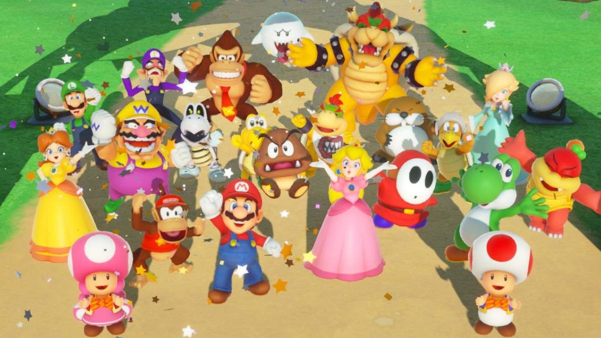 super mario party characters celebrate