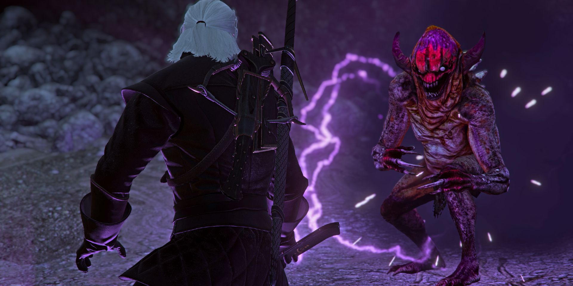 geralt using the purple trap of magic on a fast monster.