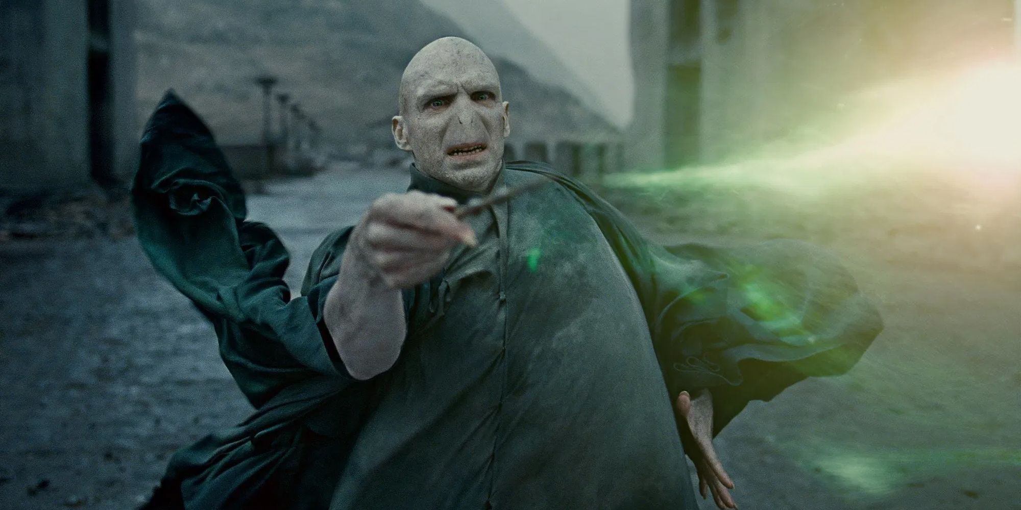 Voldemort squares off with Harry in Harry Potter and the Deathly Hallows Part 2