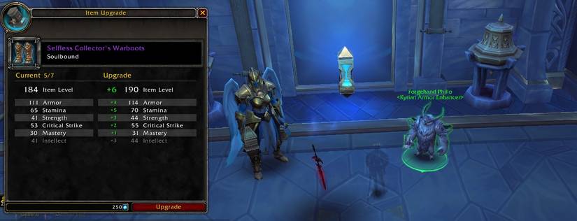 world of warcraft shadowlands upgrade gear menu