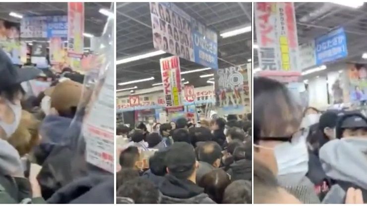 Crowds gather inside Yodobashi Camera, Tokyo hoping to get a PS5