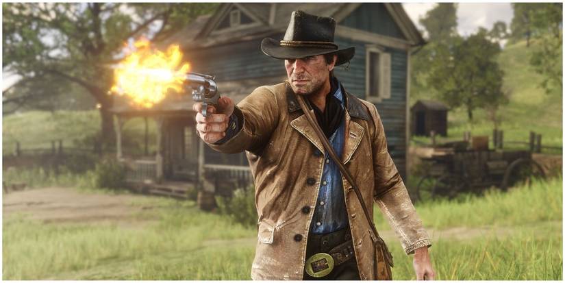 Arthur Morgan shooting his pistol